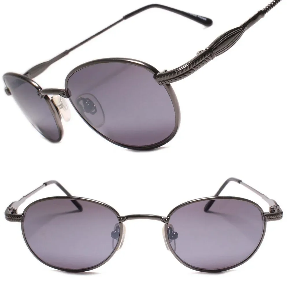 Mens Classy Genuine Vintage Deadstock 80s 90s Sun Glasses Round Gunmetal Frame